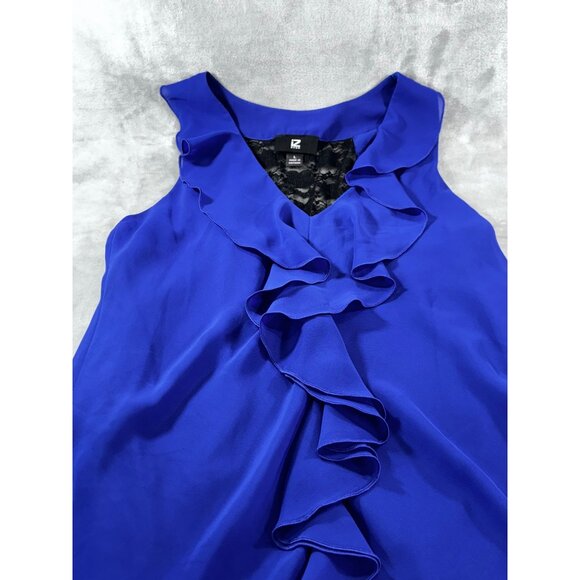 IZ Byer Women’s Large Blue Ruffle Sleeveless Blouse Tank Top Dressy Casual - Picture 9 of 11